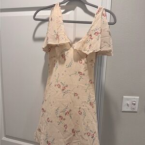 VRG GIRL- Floral Cream Dress with Ruffle Sleeves